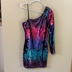 One shoulder sequin mini dress